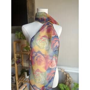 Vintage 90s Rose Scarf Sheer Colorful Neck Scarf